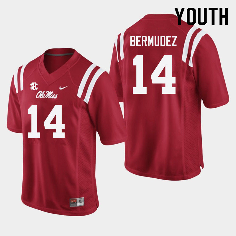 Youth #14 Derek Bermudez Ole Miss Rebels College Football Jerseys Sale-Red
